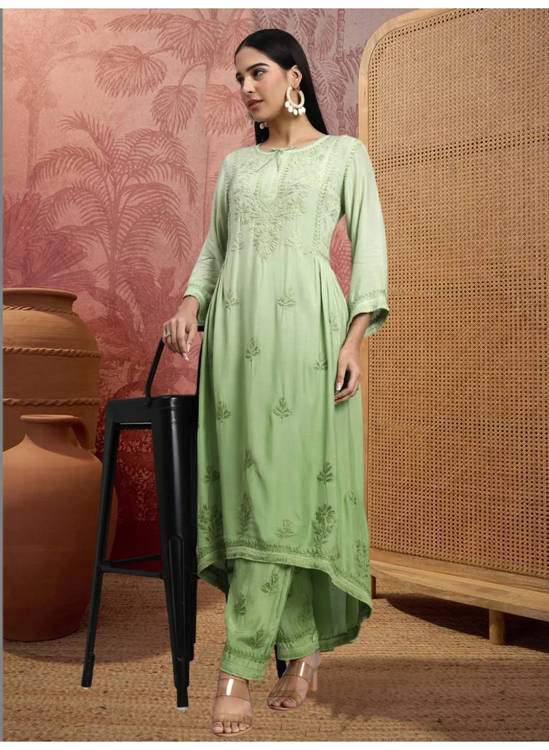 Alaya Hand Embroidered Chikankari Muslin Ombre Kurta Set-AL4101KS